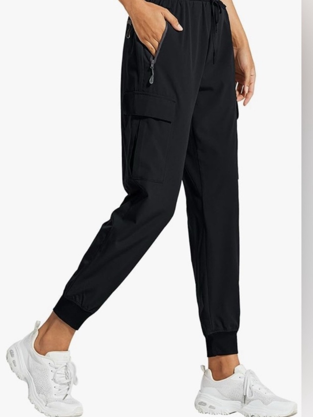 Women's Black Cargo Jogger Pants with Elastic Waist